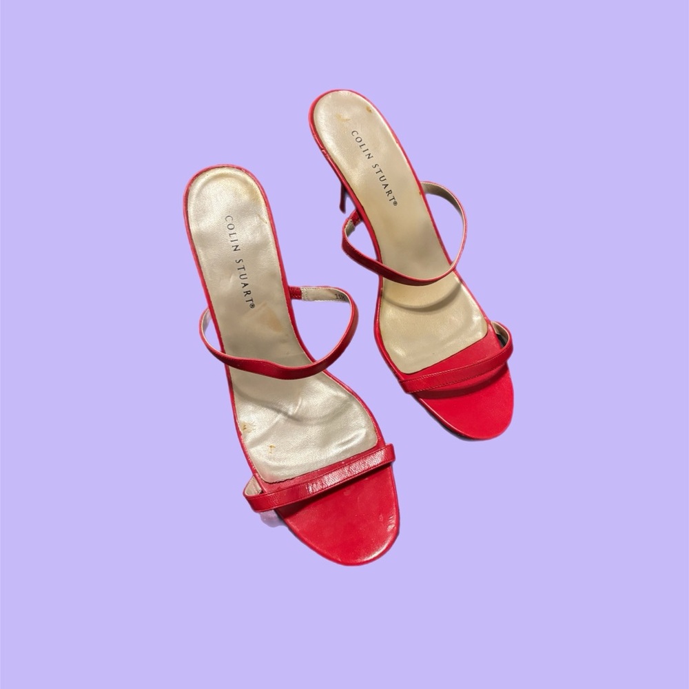 Size 11 Colin Stuart Bright Red Open-Strap Mid Heels